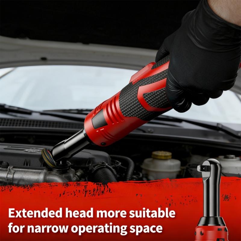 High Torques 90 Degree Pivots Ratchet Wrench Variable Speed Control Rechargeable Battery Comfortable Grip for Mechanical Tasks