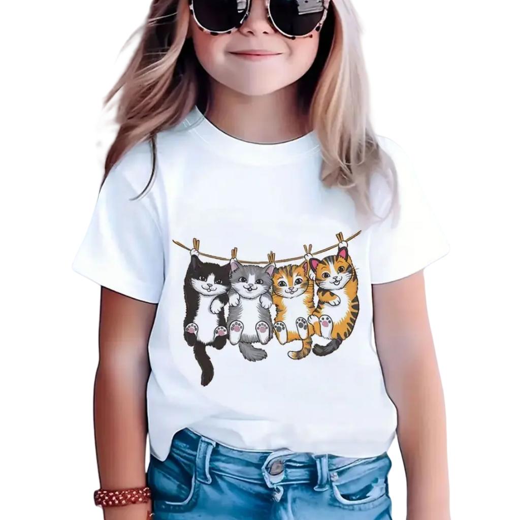 New T-Shirt for Girls Cartoon Tops Short Sleeve Top Girls Clothes 5 To 6 Years Boys Tshirt Tees Fashion Kawaii Children T-Shirt