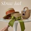 Summer Natural Straw Grass Flat Top Top Hat Fashion European and American Bow Streamer Age-reducing Sun Hat Outdoor Sun Protection Hat