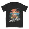 Tanzania Zanzibar Africa Tramonto Spiaggia delle Palme Stile di Vita e Cocco Maglietta Estate Cotone Manica Corta Abbigliamento Vintage