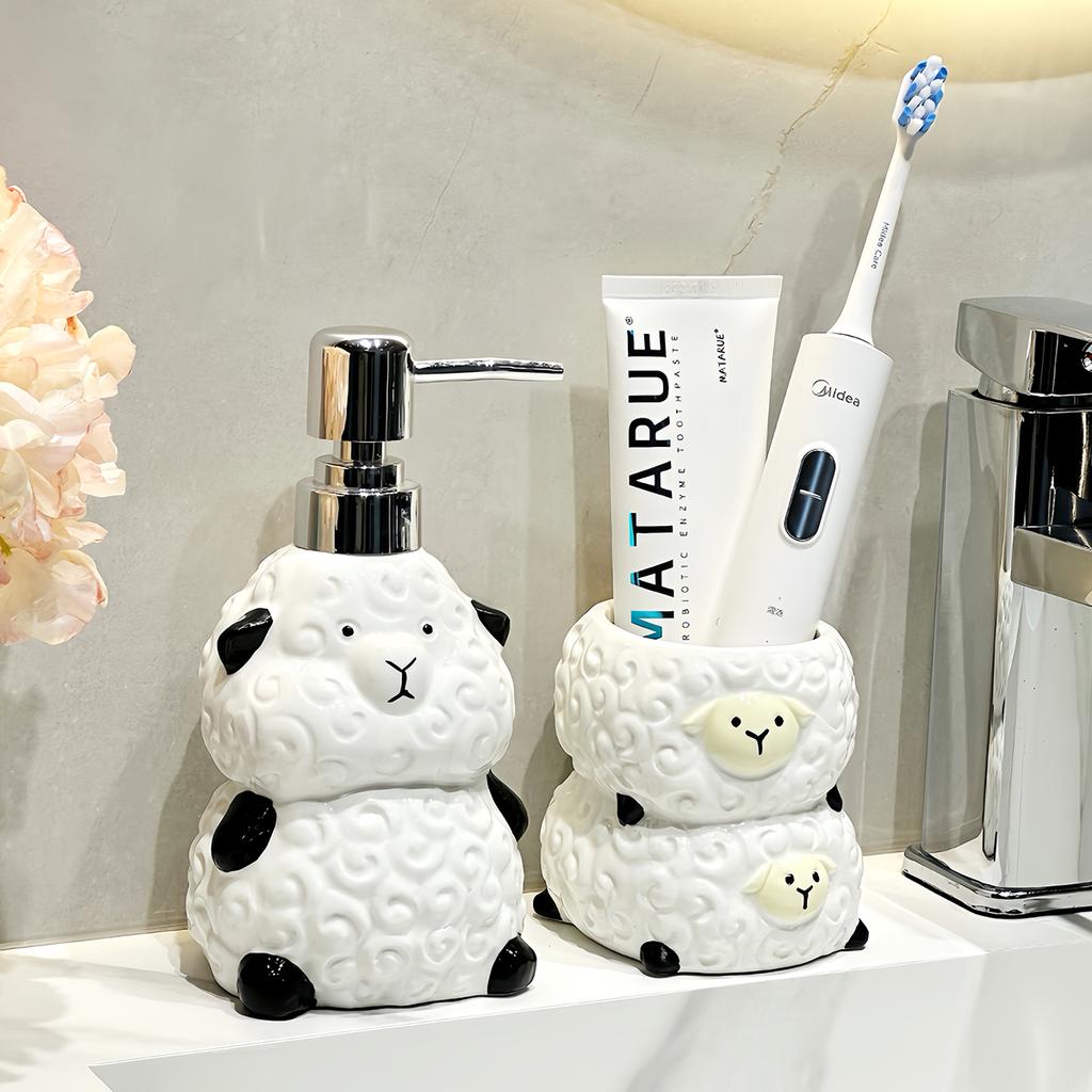 Cute Little Sheep Ceramic Hand Wash Liquid Bottle Toilet Shower Gel Detergent Press lotion Bottle shower shampoo dispenser