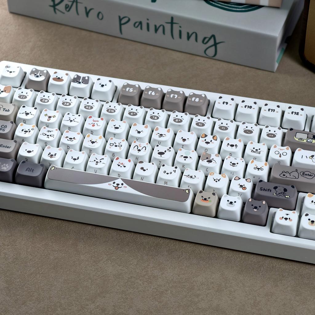 MAIMOOO Cute Puppy Keycaps Cat Head MAO PBT Square Key Cap Thermal Sublimation Mechanical Keyboard Keycap Dog Set For AULA F75