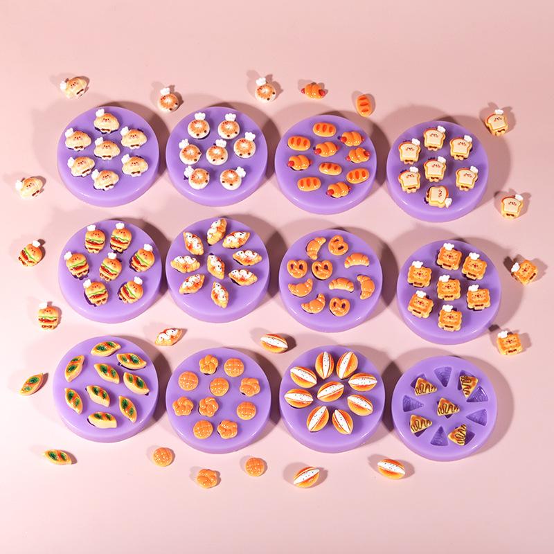 Mini Food Grade Silicone Mold Hamburger Cheese Bread Fries Shaped Diy Dropped Silicone Mold Handmade Decorating Jewelry Tool