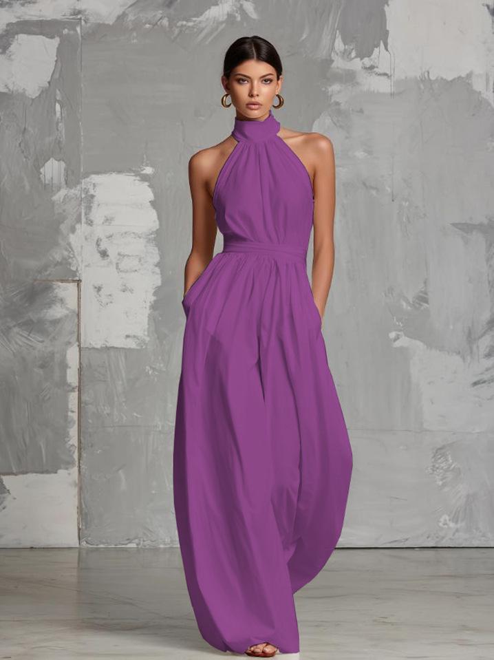 Elegant Backless Halter Sleeveless Wide-Leg Women's Jumpsuit - Summer 2026 Collection, Europe