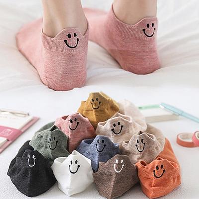 10 Pairs of Women's Happy Smile Embroidered Sneaker Socks