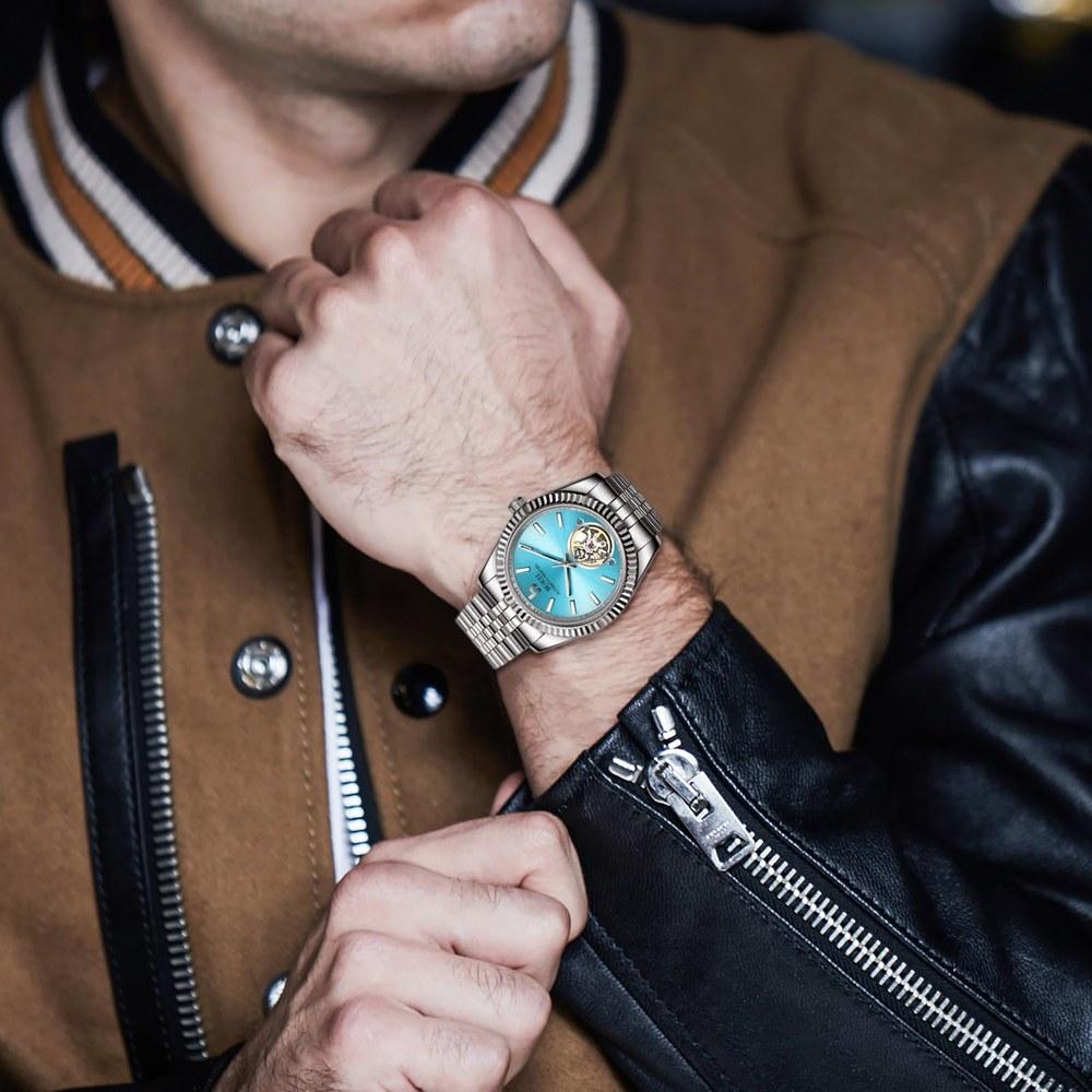 BUREI Men's Automatic Mechanical Watch Waterproof Stylish Analog Business Casual Night Light