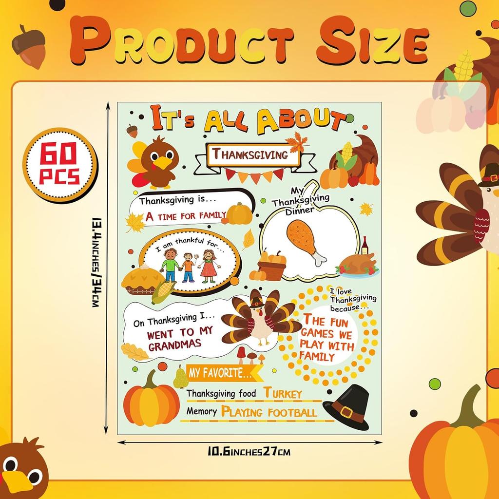 AmazingSpark 60 Pcs Thanksgiving Coloring Craft for Kids 13 x 11 Inch All About Thanksgiving Posters Storytelling to Color Paper Activities for