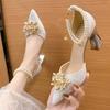 Fashion Shoes Women High Heels Women Wedding Shoes Bride Shoe Ladies Pumps Sandals Pearl Ankle Buckle Elegant Dress Women Heeled Shoes