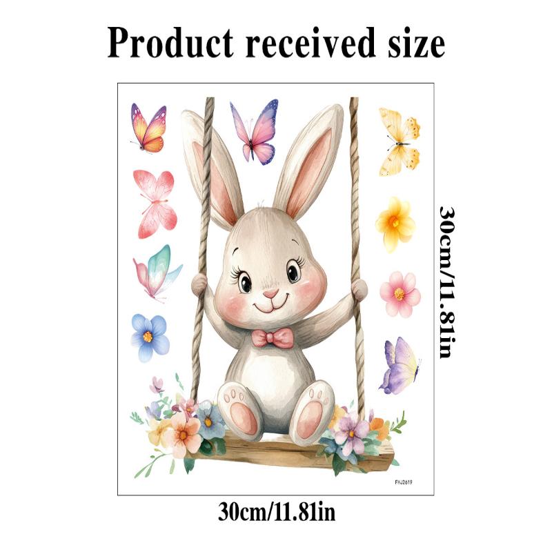 1 Sheet Cute Rabbit Colorful Egg Stickers Easter Electrostatic Patch Glass Window Decals Children'S Room Decoration