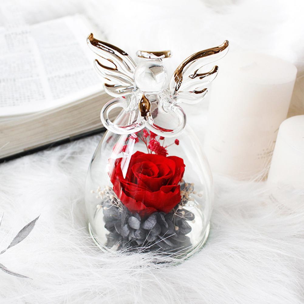 1 Set Little Angel Preserved Roses In Glass Forever Eternal Rose Flower Christmas Birthday Valentine Day Wedding Gift Women Girl