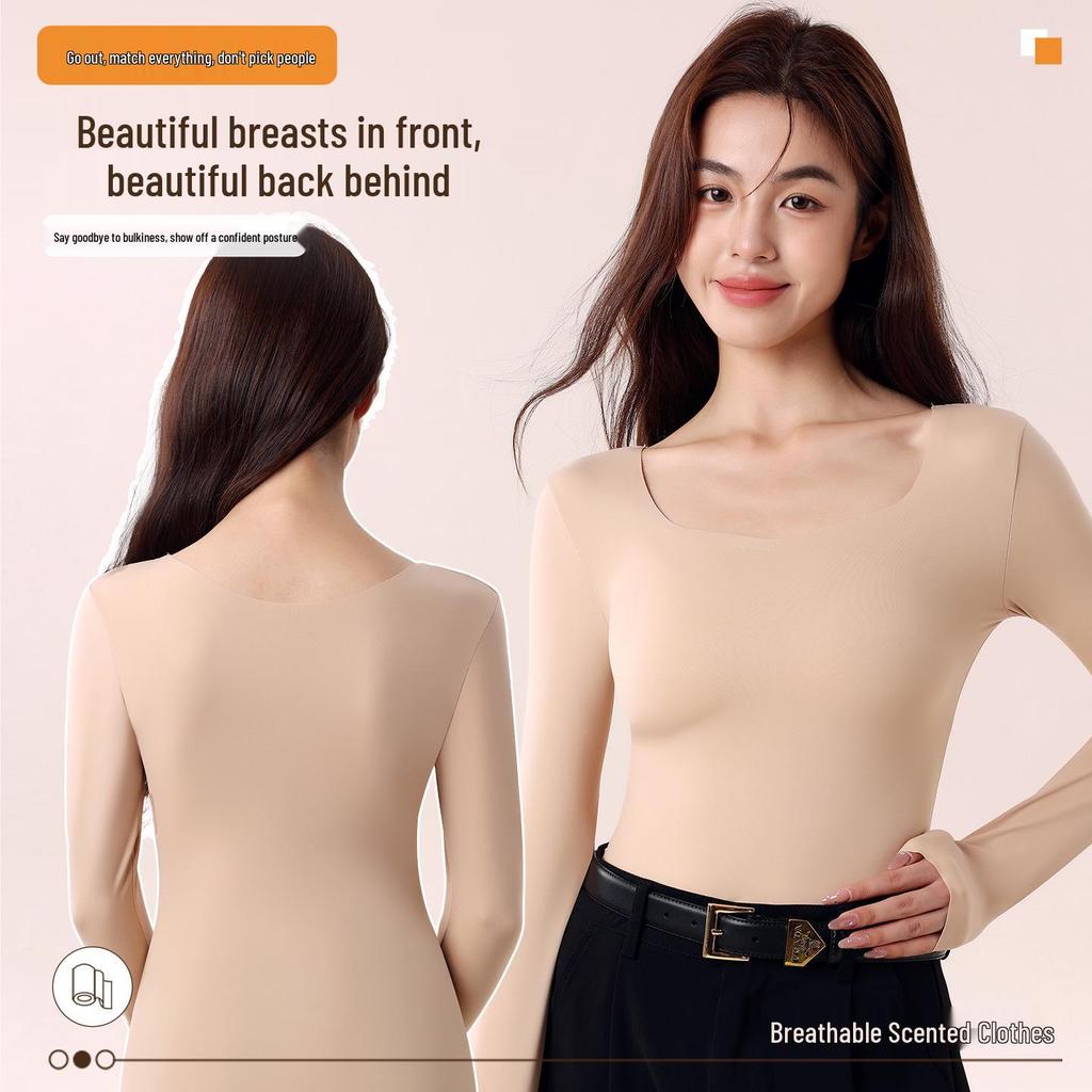 Damska antybakteryjna bielizna termiczna: Bluzka jesienna z długim rękawem, cienka, bez śladu, w dużym rozmiarze