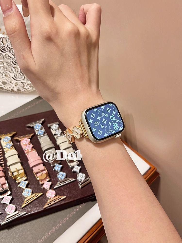 Lux Leather Four-Leaf Clover Metal Strap for Apple Watch S8, S9, S10