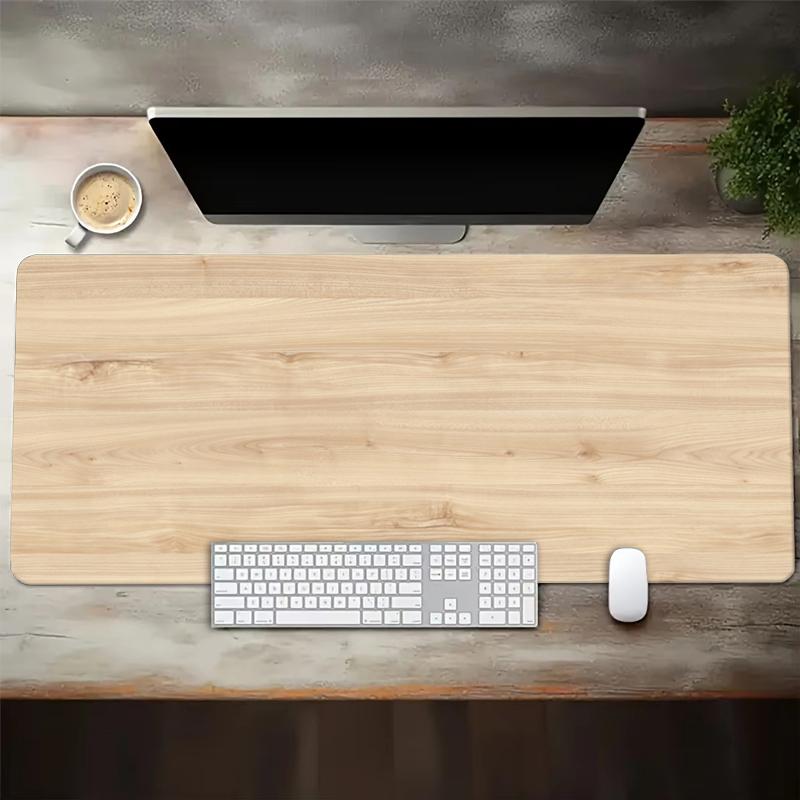 Mouse Pad Desk Pad Extended Mouse Mat Wood Grain Large Computer Keyboard Desk Mat Desk Pad with Non-Slip Base and Stitched Edge