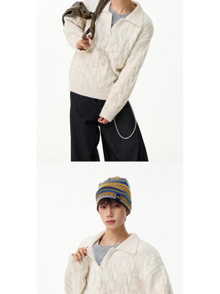 Unisex Faux Two-Piece V-Neck Knit Sweater - Loose, Lazy Style Wool Base Layer for Autumn/Winter.
