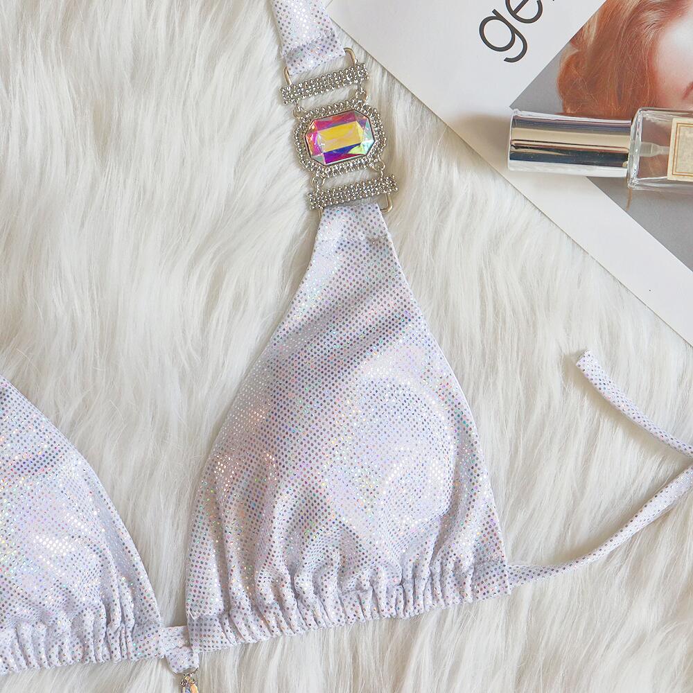 Träger-Bikini-Badeanzug sexy glänzend vergoldet Kristall-Diamant-Badeanzug