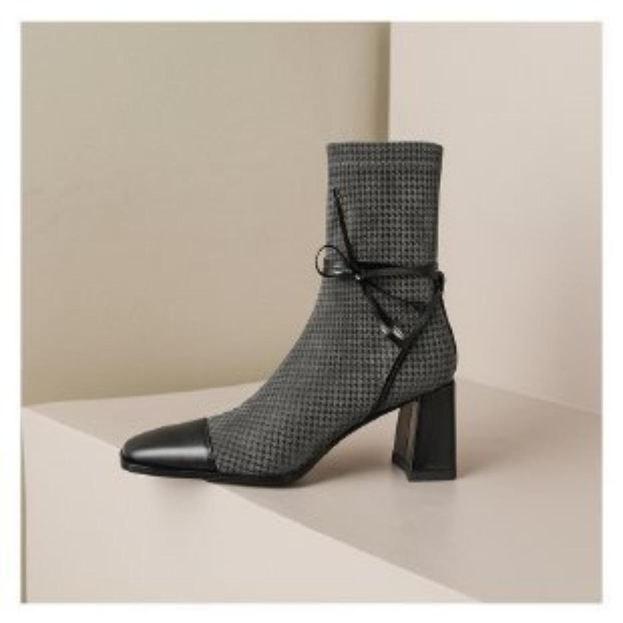 

Ретро темперамент квадратный носок тысяча птиц клетка ботинки Мартина женские весенне-осенние бант толстый каблук маленькие ароматные короткие ботинки 39 чёрный