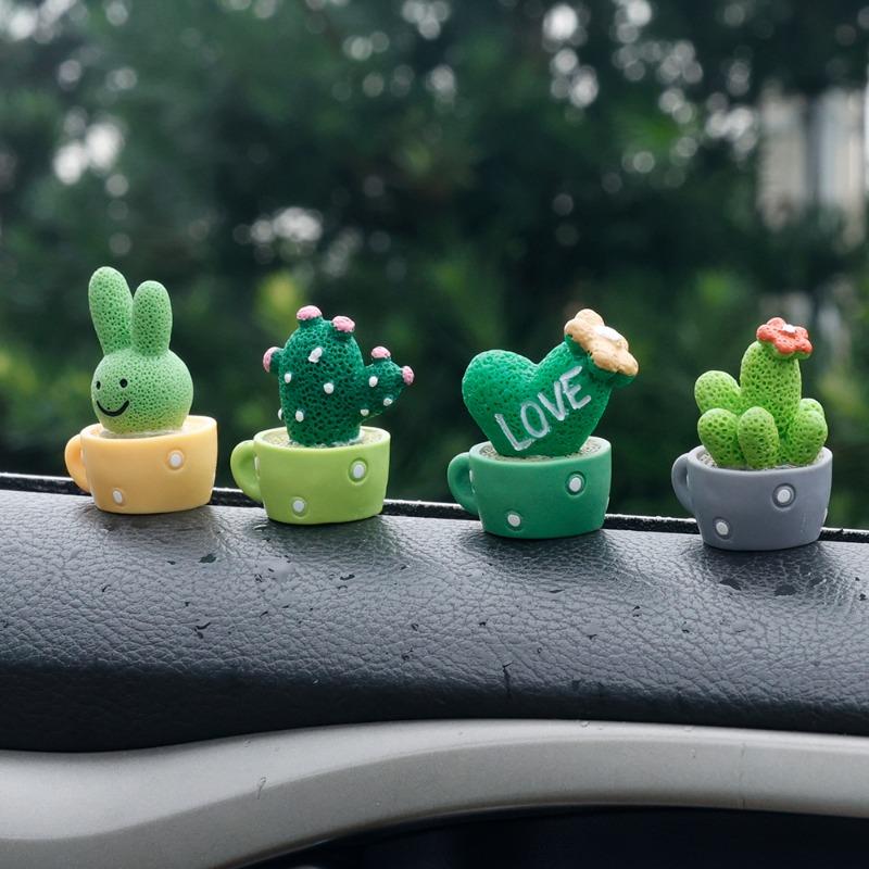 Mini cactus in vaso ornamenti per auto cruscotto auto cartone animato cactus tema decorazione interna ornamenti pianta verde vaso decorazione