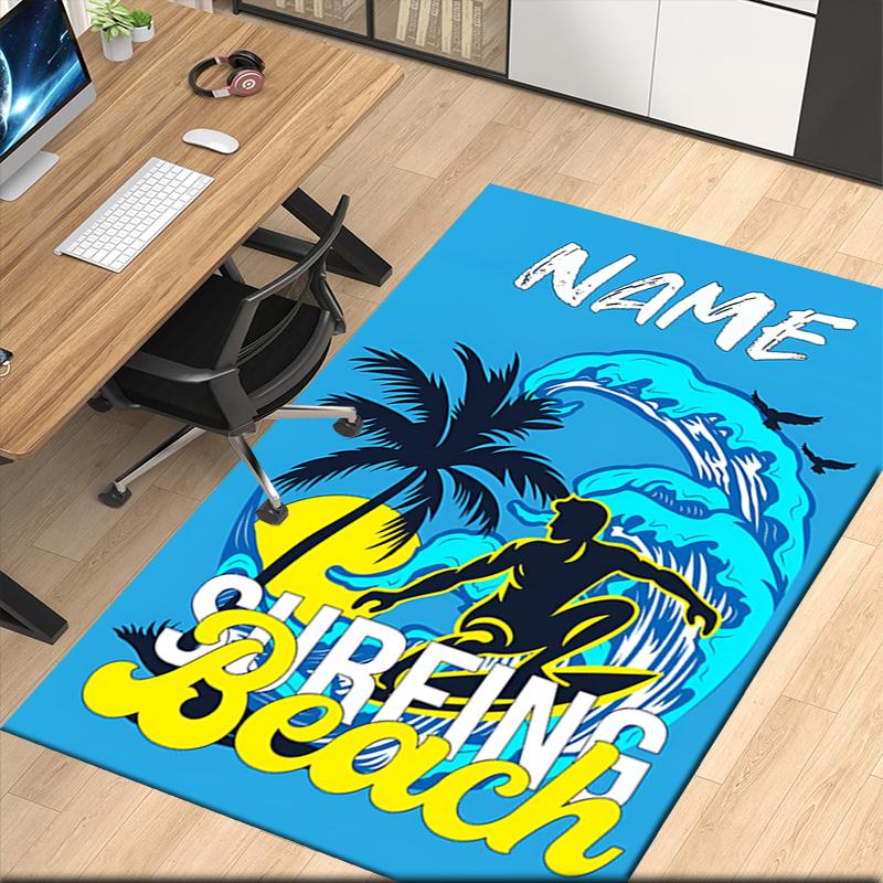 Custom Name surf Printed Carpet, for Office Chair Living Room Bedroom Kitchen Room Decor Gifts.