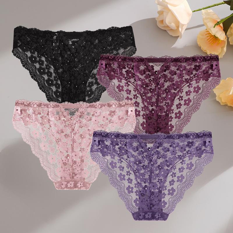 4Pcs Women Lingerie Sexy Lace Panties Soft Fashion Panties Hollow Out Underwears Pantys Underpant Lingerie Lace Intimates S-XL