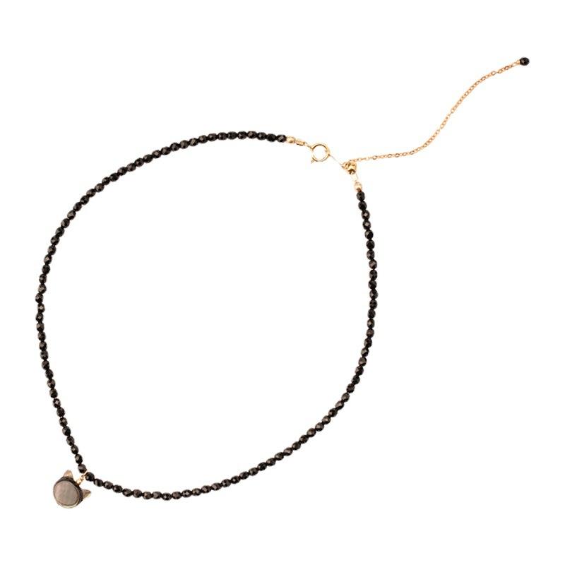Empfohlener Schmuck Super süße Katze14 Karat vergoldet ultra-glänzender schwarzer Spinell2mm Halskette Choker Schlüsselbein Kette, leichter Luxus