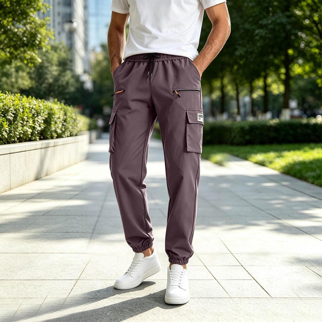 Men's Multi-Pocket Cargo Jogger Pants, Tapered Cuff Casual Sweatpants for Spring and Fall