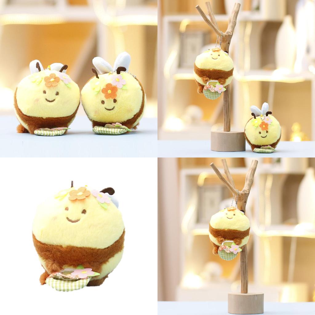 Fluffy Cartoon Bee Keychain With Grid Bag Decoration For Kids And Gifts Teens