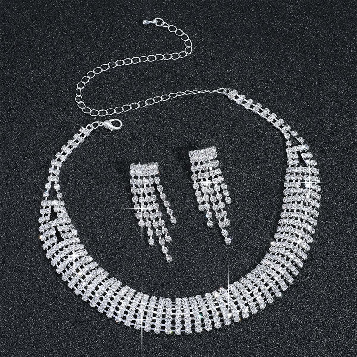 

Модный блестящий набор из двух предметов: ожерелье и серьги со стразами, набор украшений со стразами