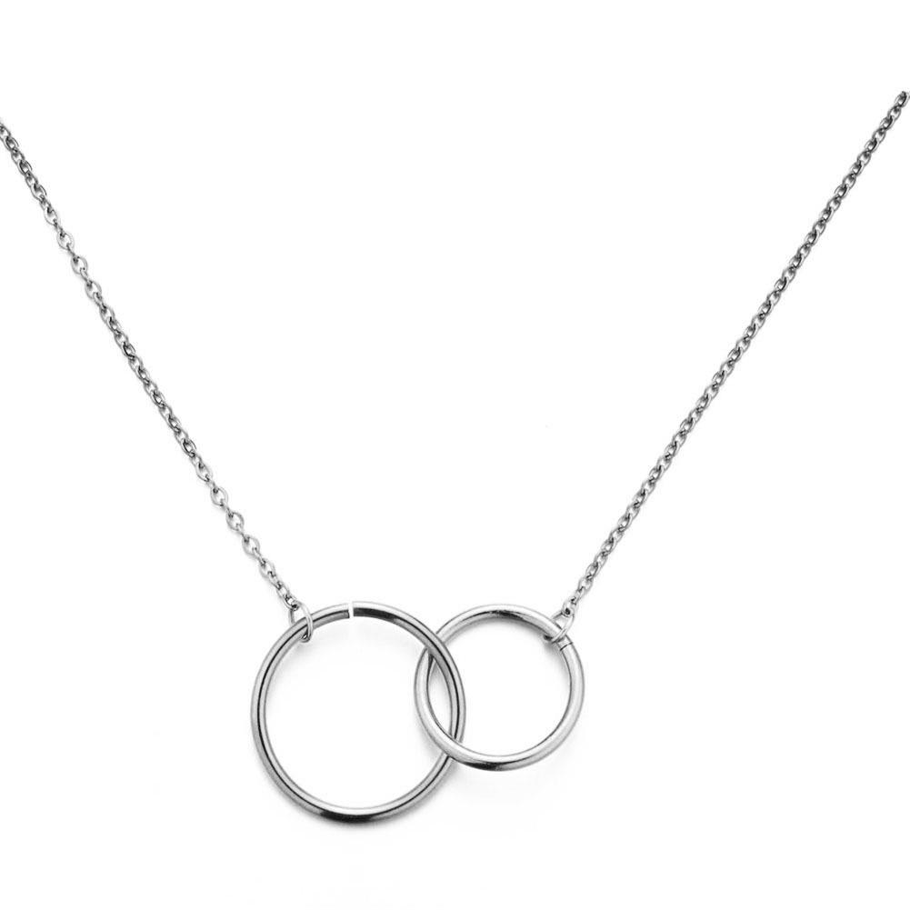Women's Stainless Steel Double Circle Pendant Necklace