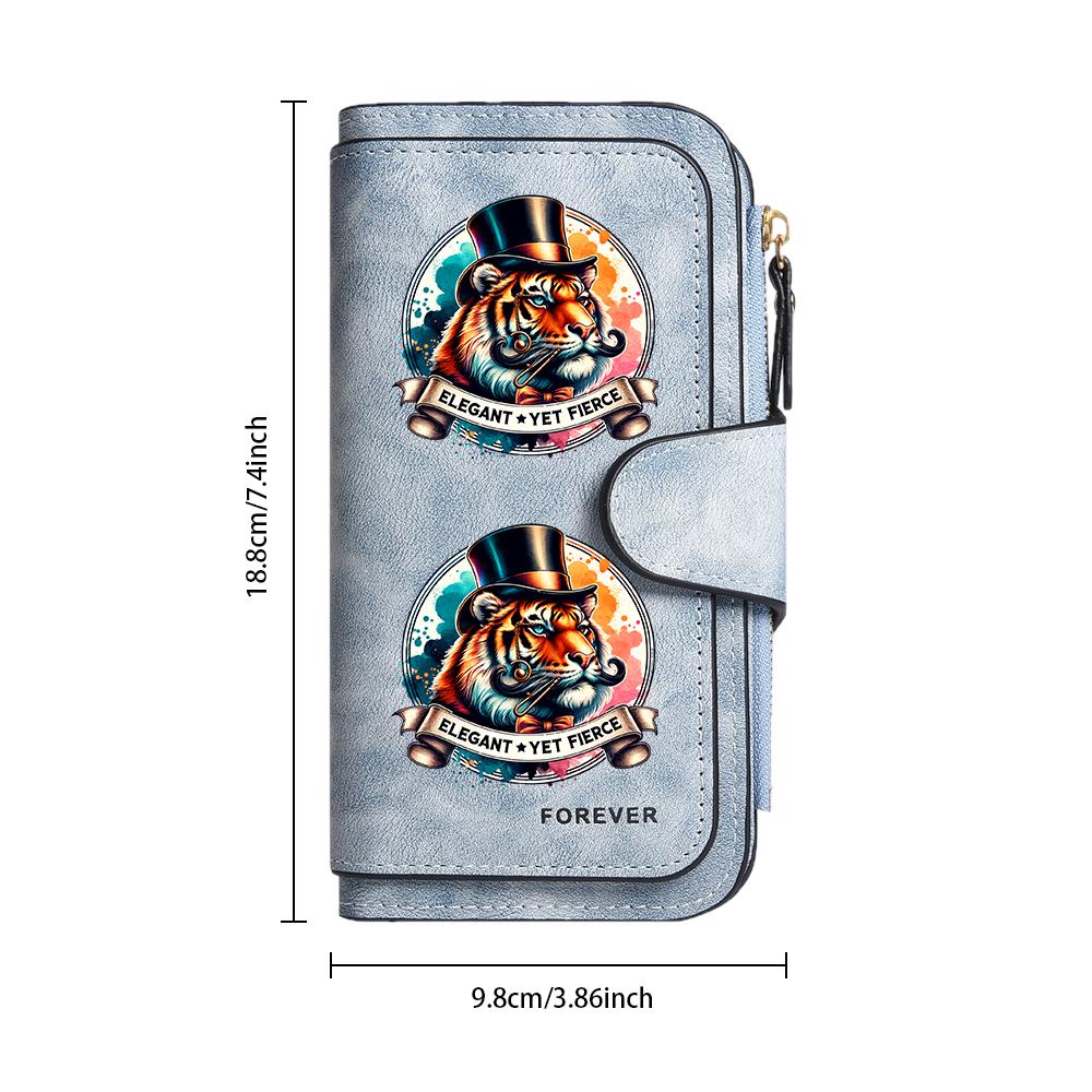 Elegant Tiger Print Long Wallet Faux Leather Multi Card Holder Fashion Purse
