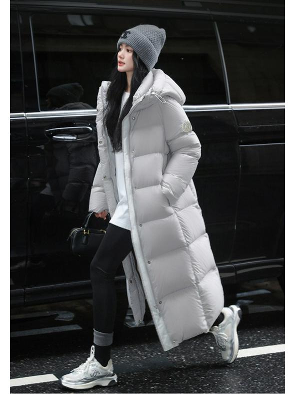 Dámská péřová bunda 2025 - Série Sněžná hora, 90% bílé kachní peří, s kapucí, zateplená, módní chlebíčkový styl