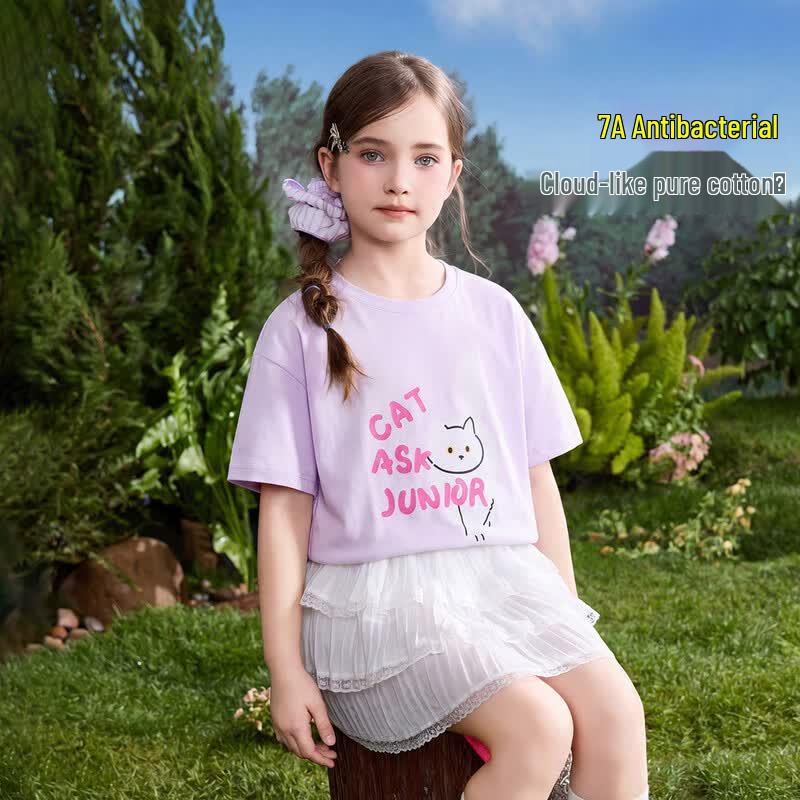 ASK JUNIOR 7A Antibacterial Girls  Printed Short Sleeve T-Shirt 130