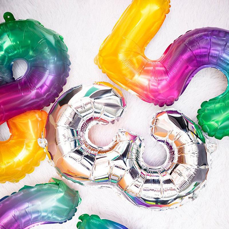 1pc 16inch New Rainbow 0-9 Gradient Number Aluminum Foil Balloons Birthday Celebration Party Decoration Children's Toy Balloon
