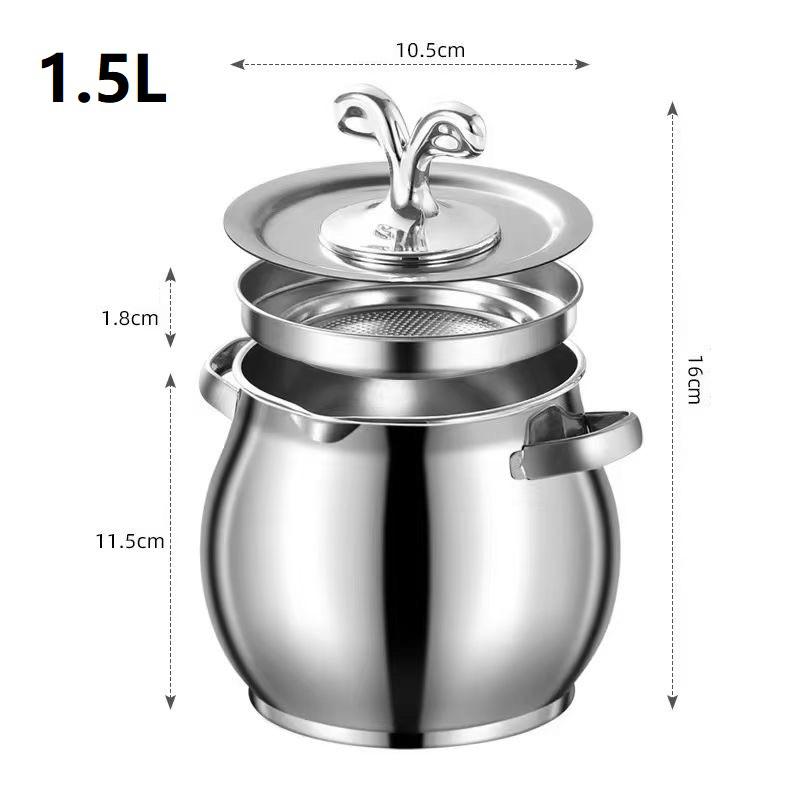 1.5/4L Stainless Steel Household Oil Filter Pot Lard Strainer Tank Container Jug Large Capacity Storage Can Outdoor Tableware
