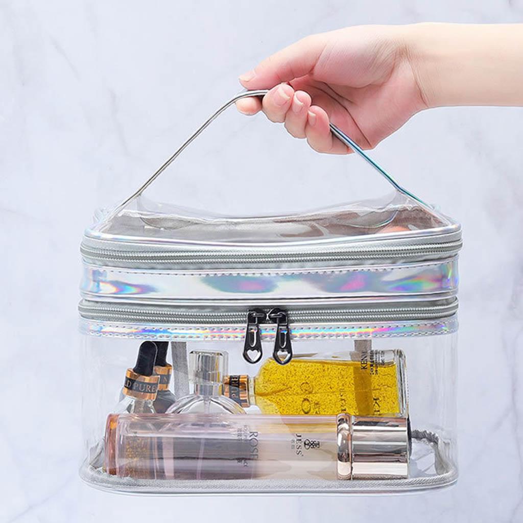 Portable Clear Makeup Bag 2 Layers Zipper Cosmetics Bags Travel Storage Pouch