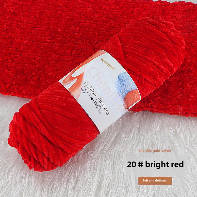 Chenille Gold Velvet Knit Scarf, Hat, Crochet Slippers, Doll Wool DIY Knitting Kit