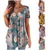 Tunica cu mânecă scurtă pentru femei Topuri largi Casual Topuri marimi mari Tunica plisată cu nasturi Topuri casual de vară cu cravată florală pentru femei