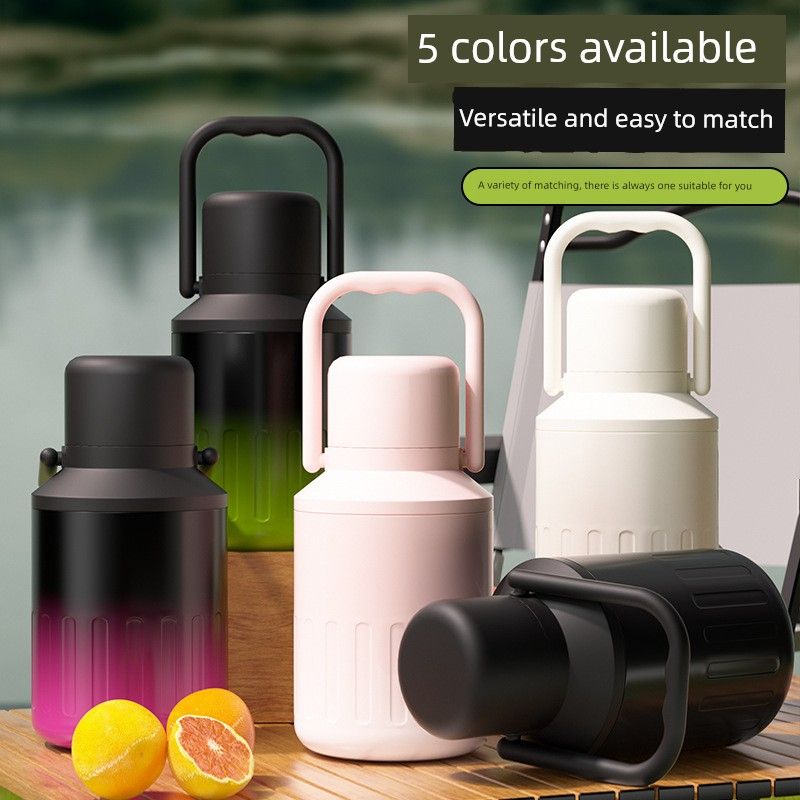 Steel Vacuum Large-Capacity Thermos Cup with High Aesthetic Value for Outdoor Sports and Fitness, Portable Water Bottle with Straw and Handle
