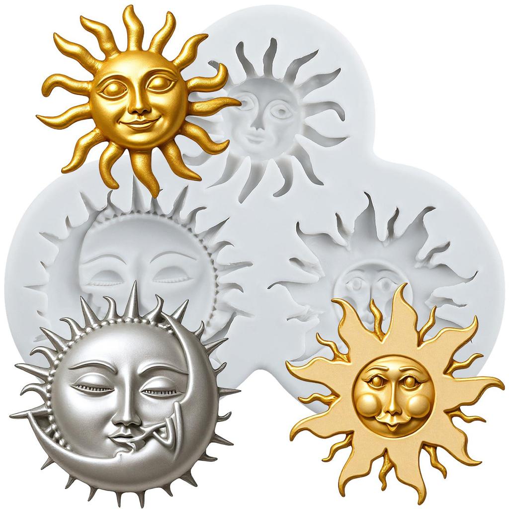 Sonne Mond Gesicht Stern Silikonform Altgriechische Mythologie Fondantformen Kuchen Dekorationswerkzeuge Cupcake Topper Süßigkeiten Harz Ton Schokolade Gumpaste Form