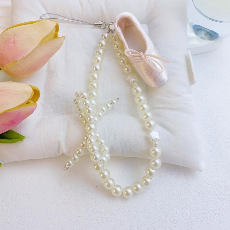 Fashionable Ballet Shoe Keychain Charm with Pearls Ribbon Designs Lovely and Stylish Accessory Portable for Girls