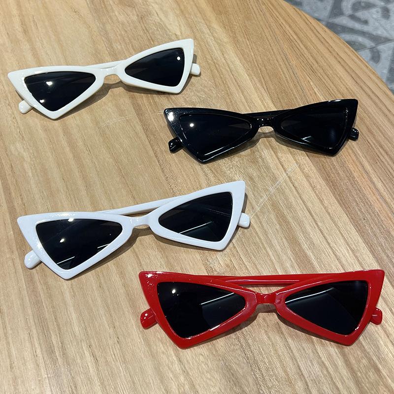 4PCS American Retro Cat Eye Sunglasses Women's Style Narrow Frame UV Protection Fashionable round Face Sun Glasses