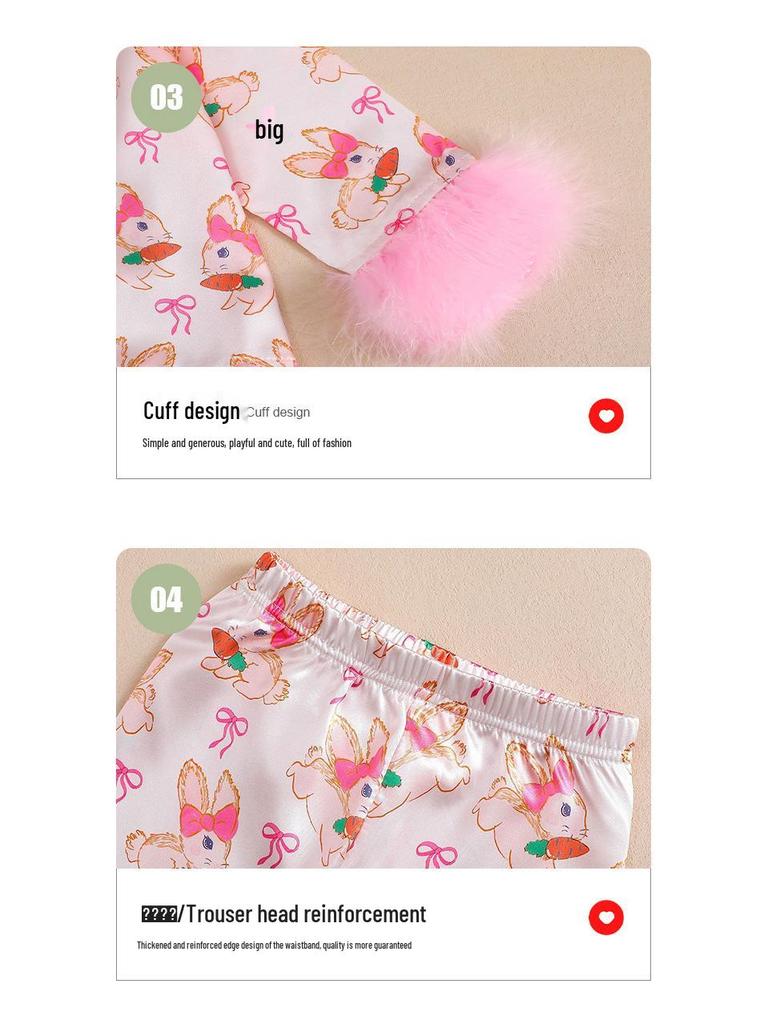 Frayed Easter Bunny Pajama Set - Long Sleeve & Pants for Fall/Winter