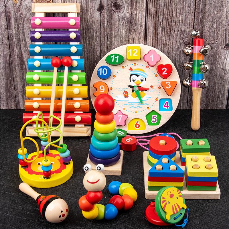 Wooden Educational Building Blocks and Beaded Xylophone Set for Infants and Toddlers – Ideal Children's Day Gift