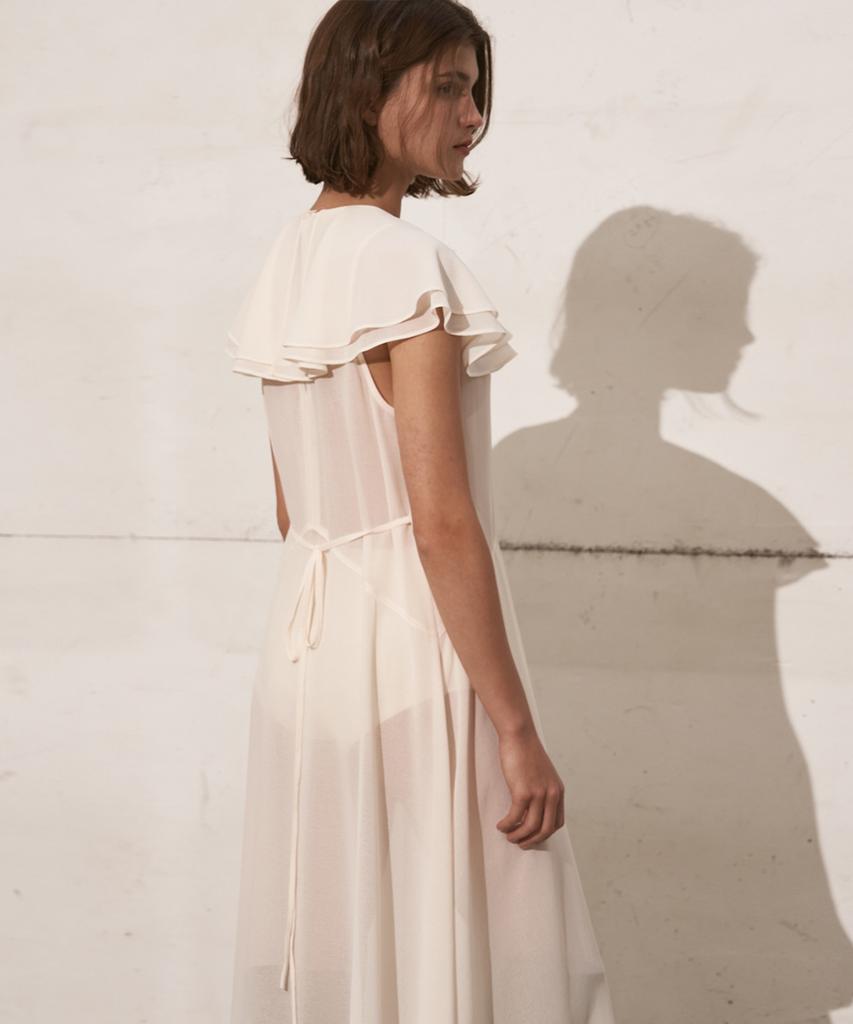 Sigreat Sheer Ruffle Dress_Ivory