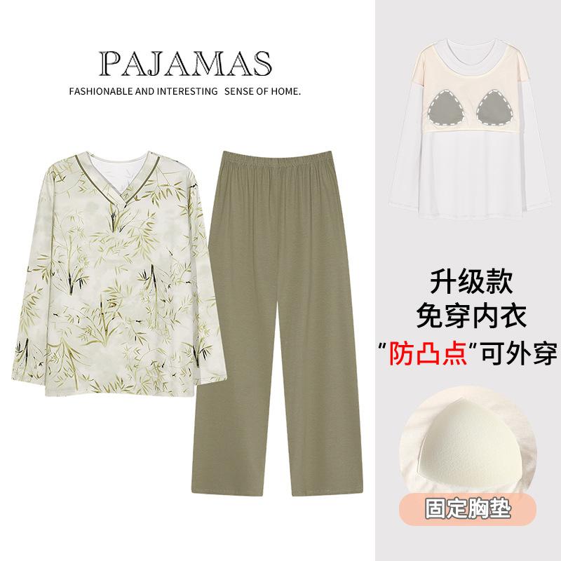 Pyjamas mit integrierten Brustpolstern Reine Baumwolle Langärmelig Damen Freizeit-Loungewear Damenmodelle