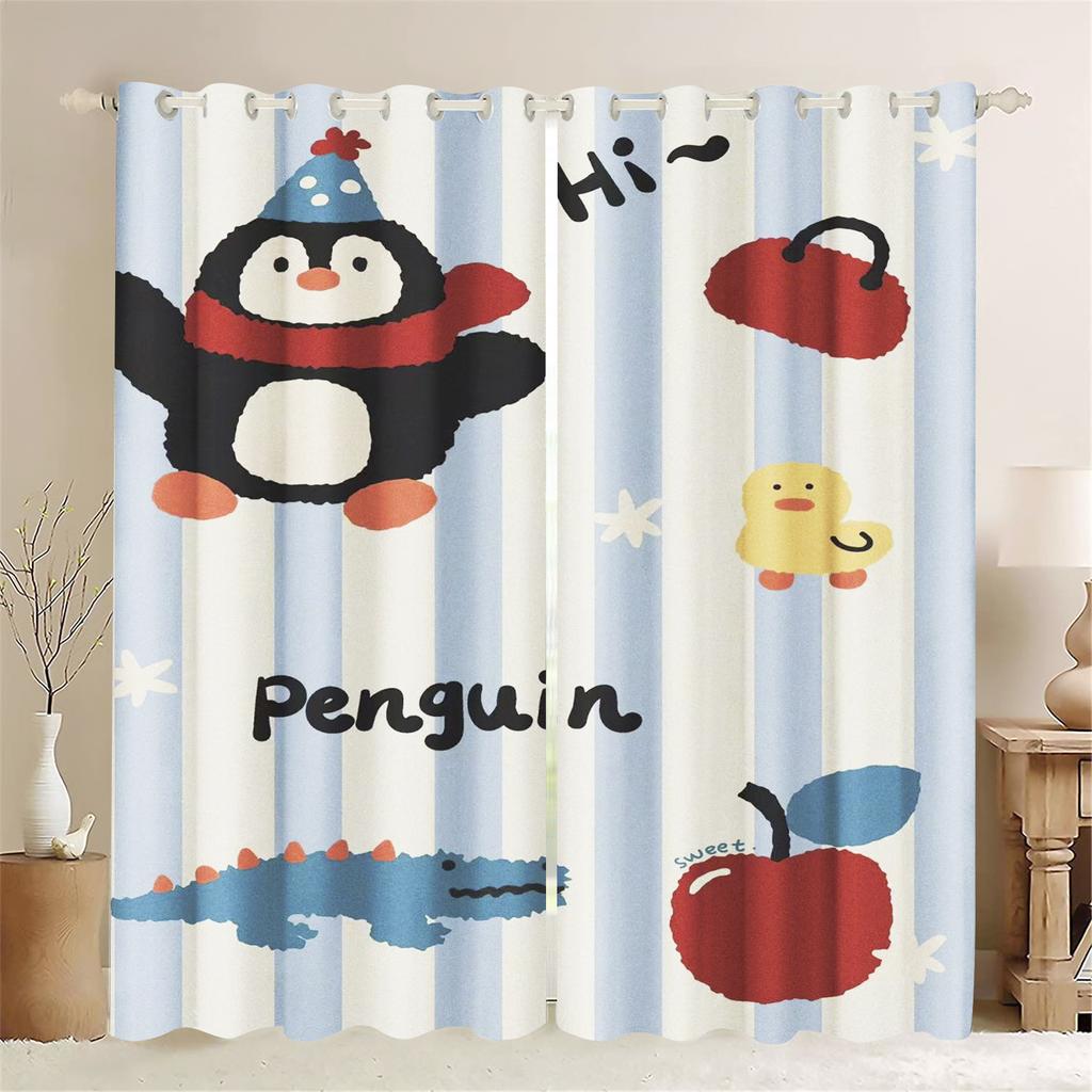 Light Blocking Curtain Cartoon Penguin Bedroom Window Living Animation Children Room Fashion Style Home Decoration Made Of Polyester Washable Ready