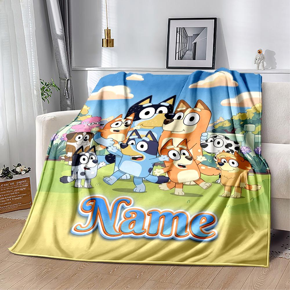 Bluey's Outdoor Fun Customize Your Name Blanket Multi-purpose Personalized Blanket Ultra-Soft Versatile for Bedding Livingroom Seaside Nap