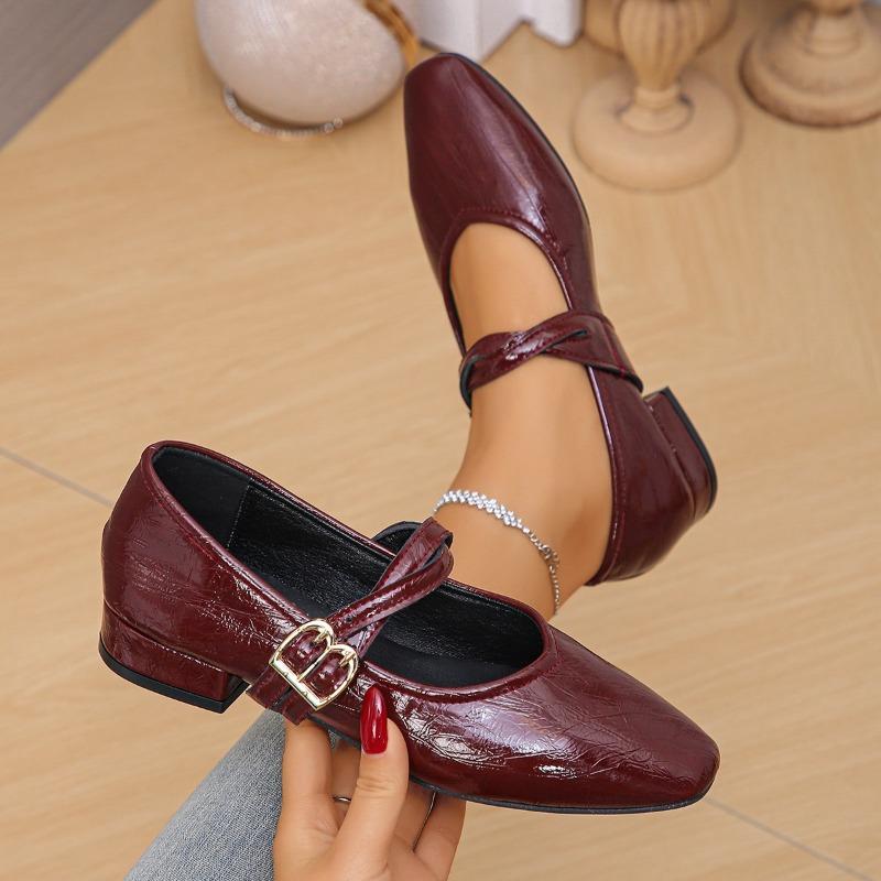 Retro double-strap silver Mary Jane shoes for women's autumn and winter new square head low-heeled small leather shoes soft-soled ballet shoes