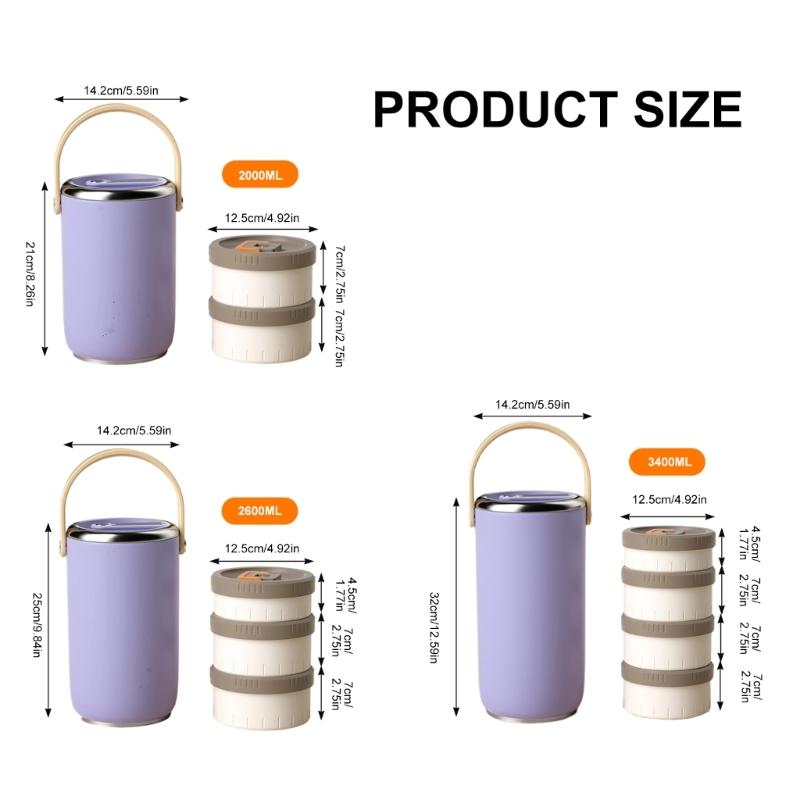 Bentos Lunch Box Large Capacity Stainless Steel Leak Proof Insulated Food Container with Stackable Compartment