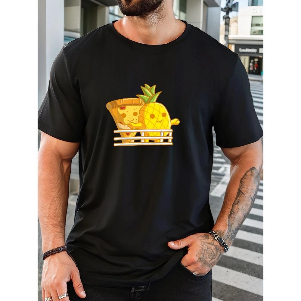 

Men s Pizza Pineapple Pattern Summer Casual Crew Neck Short T-Shirt XXXXL білий
