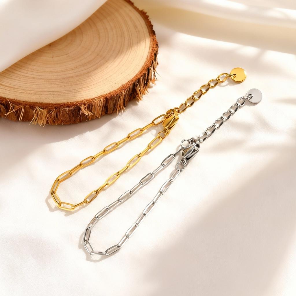 Fashion Link Chain Bracelet for Baby,Never Fade Stainless Steel Adjustable Wristband,Minimalist Hip Hop Jewelry Gift